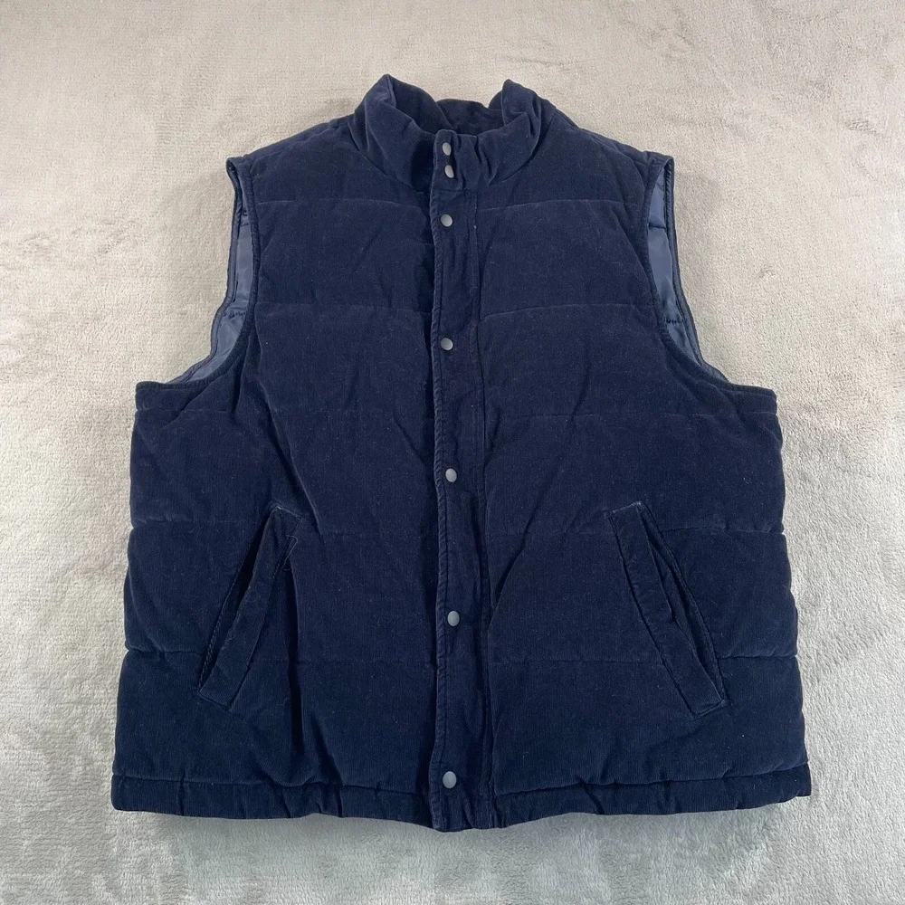 Banana Republic Puffer Vest Men XL Navy Corduroy Full‎ Zip Outdoors GorpCore